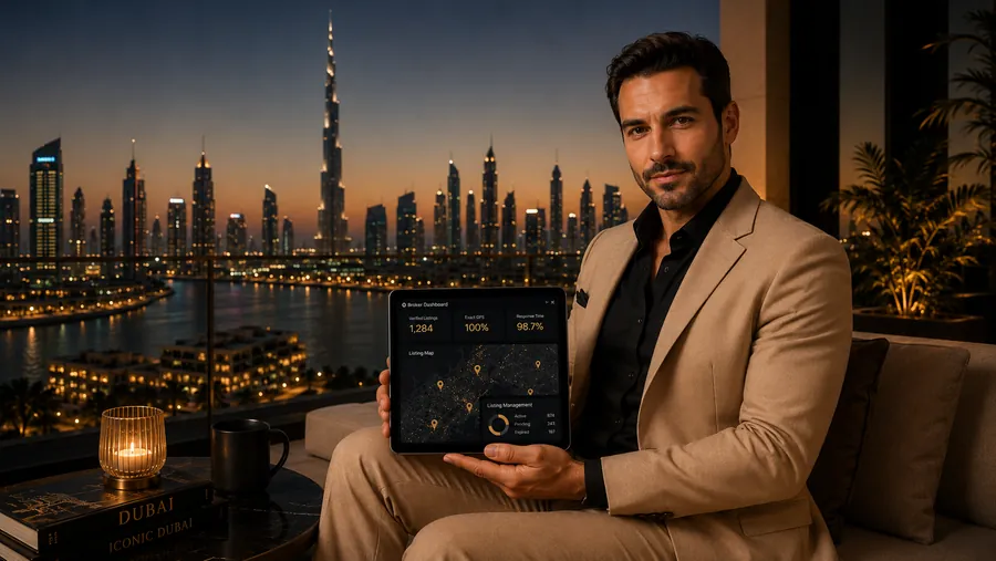 Broker reviewing verified listings on a tablet